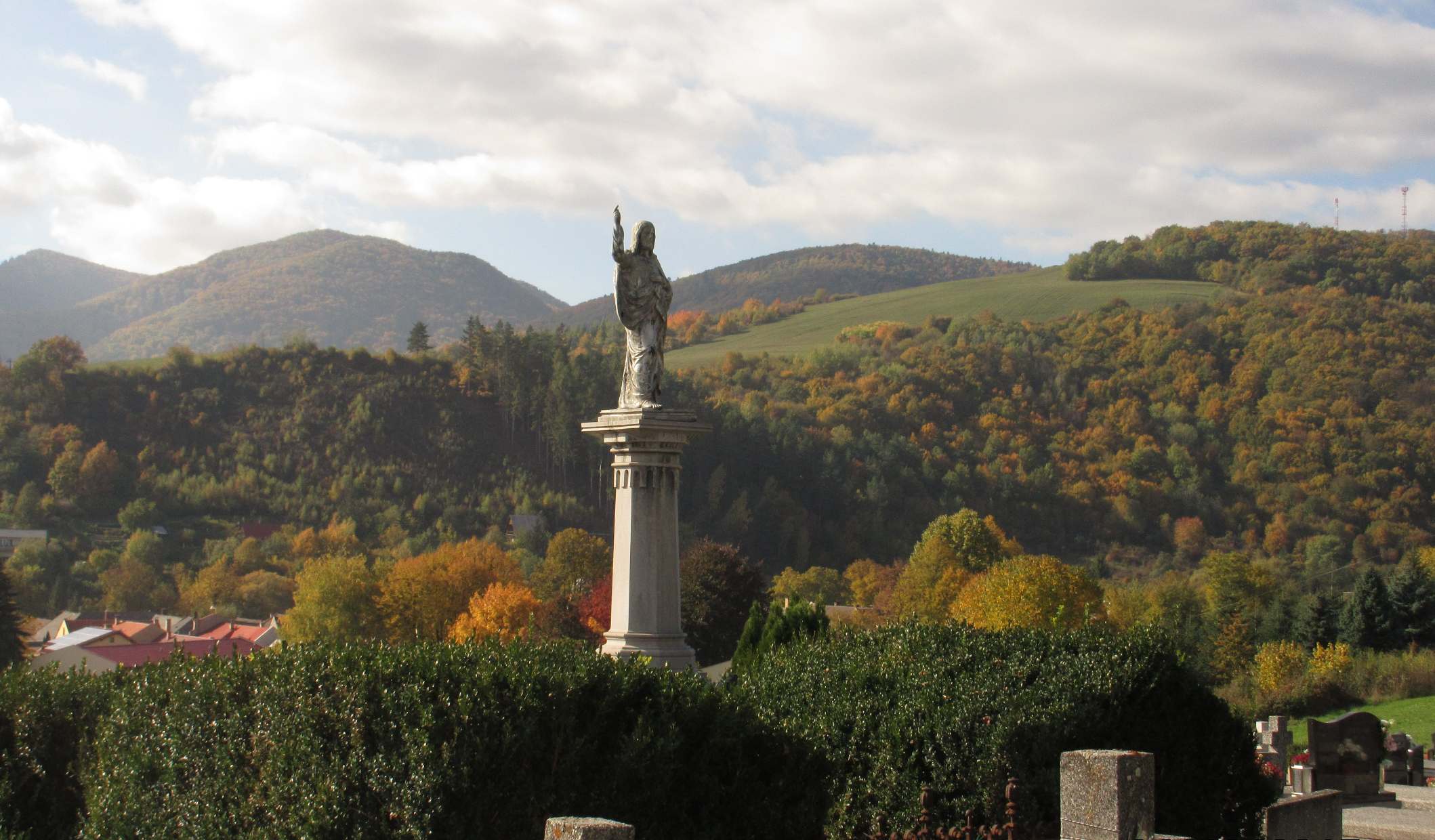 View from cemetery near church